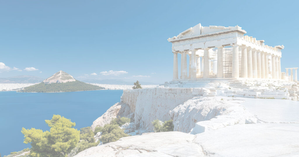 Greek Temple against a vibrant blue sky and sea